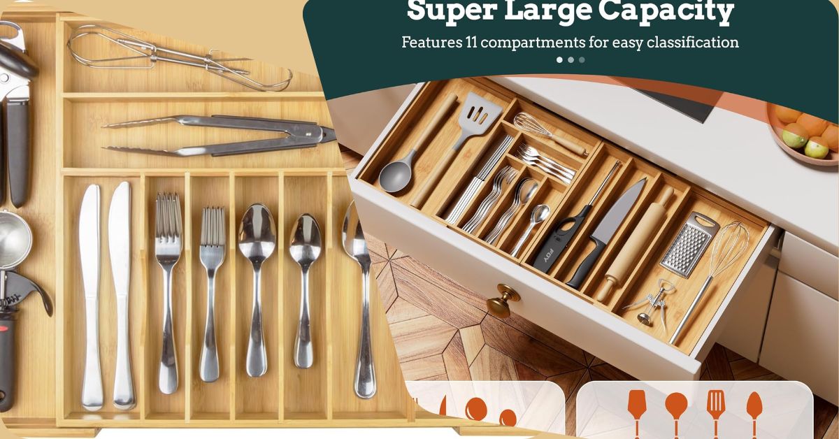 Extra large utensil drawer organizer