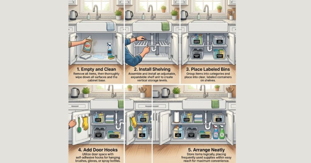 How do you organize under kitchen sink areas step-by-step
