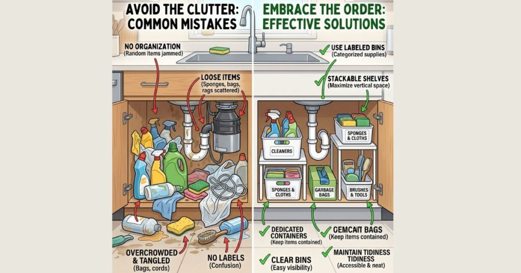What common under kitchen sink organization mistakes should you avoid