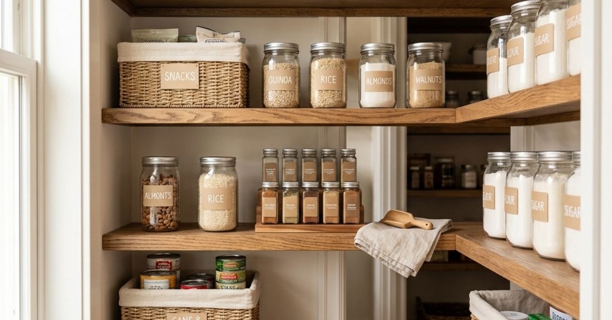 how to organize a small pantry with deep shelves